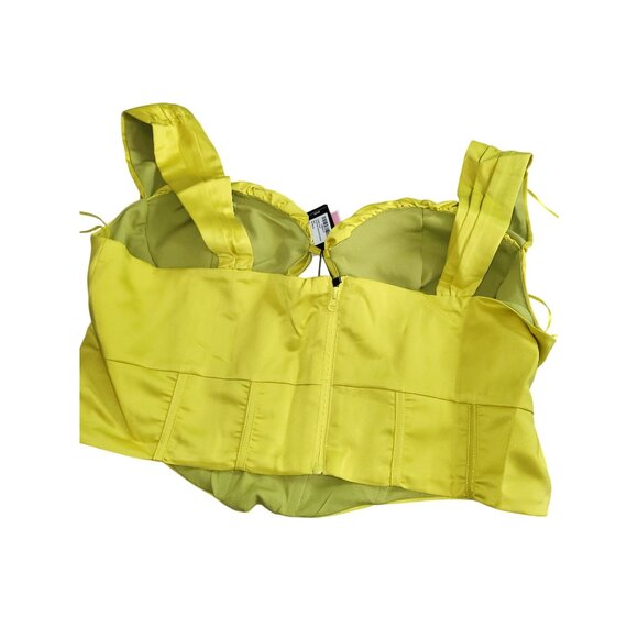 Chartreuse Satin Corset Top Ruched Bust PrettyLittleThing Size 18 - Picture 3 of 6